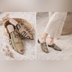 Flowers & Leaves Burlap Mules | EU 38 / US 7 | Made in Greece
